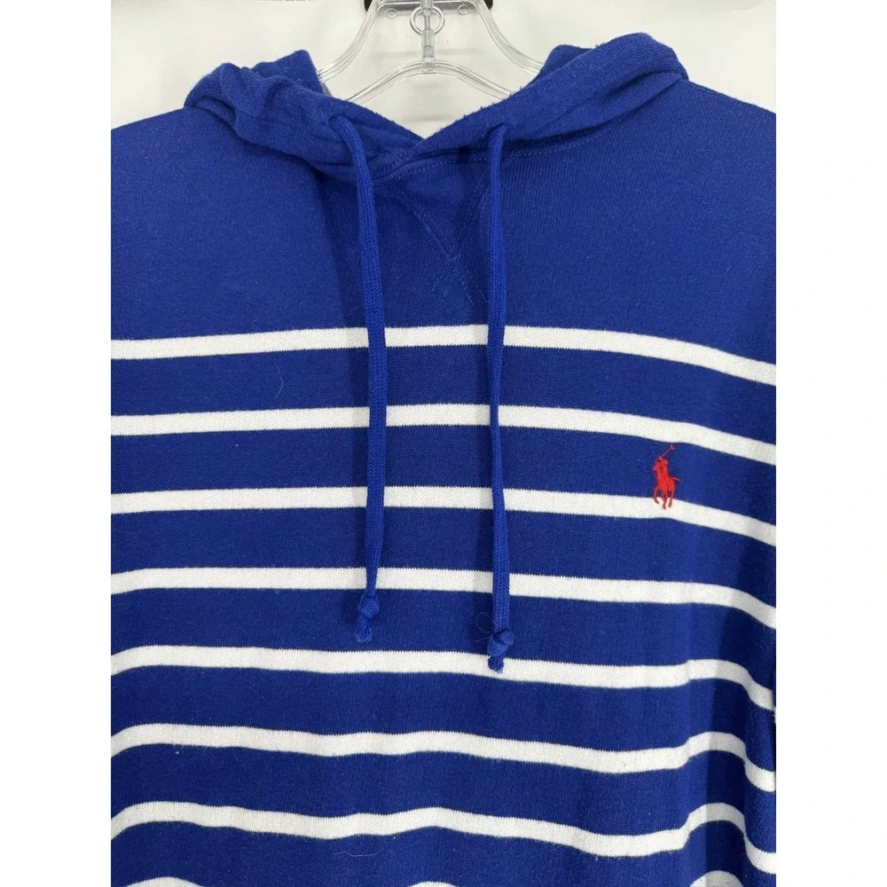 Polo Ralph Lauren Sweater Hoodie Mens Large Blue White Striped Knit Pullover